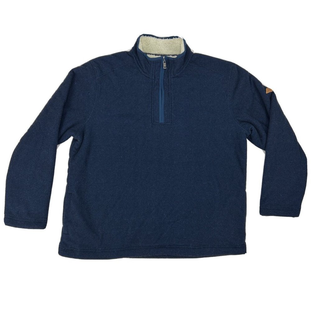 Men's Orvis Brighton 1/4 Zip Sherpa Lined Pullover‎ Sweater Blue XL Pockets